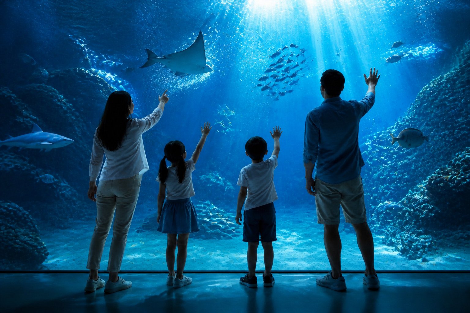 Visitors interacting with augmented reality displays inside a modern museum exhibition room.